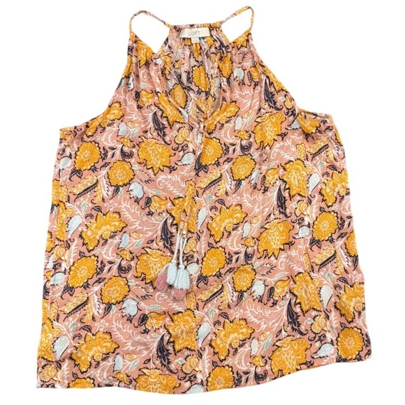 LOFT Tops - LOFT Womens Medium Orange Floral Paisley Halter Neck Tassel Tie Sleeveless Top